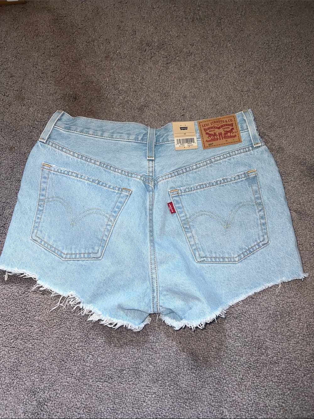 Levi's 501 Light Blue Distressed Denim Cutoff Shorts - Picture 3 of 4